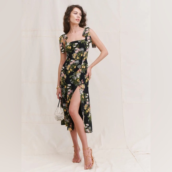 Reformation Sicilia Black Floral Twilight Dress. Size 0 - Picture 12 of 13